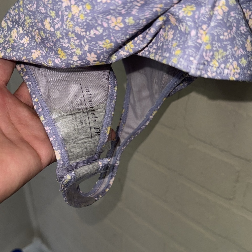 Free People bodysuit puff ruched shirt sleeve Bella chambray combo floral xL NeW - Picture 6 of 11